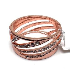 Gennaro Rose Gold Crystal-Embellished Open Work Hinged Clamper Bracelet